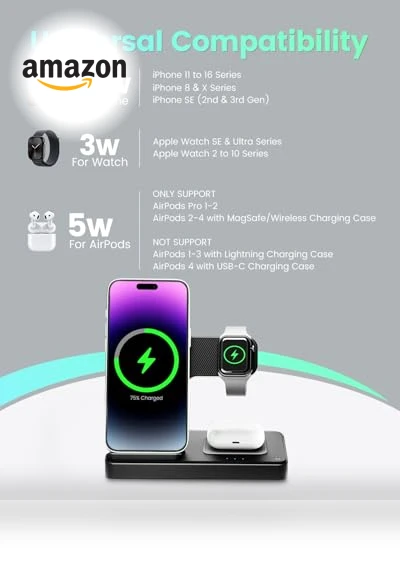 3 in 1 Wireless Charging Station for iPhone, Apple Watch, AirPods — Charging Solutions, GETPALS