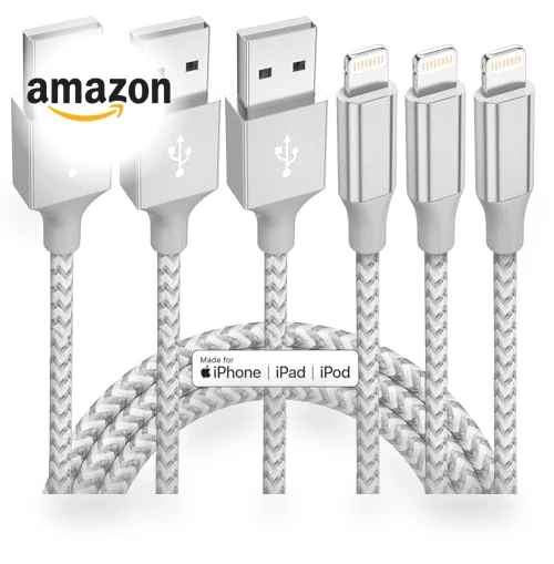 3 Pack 10 ft Lightning Charging Cable - MFi Certified Fast Charging Nylon Braided Cord — Lightning, Bkayp