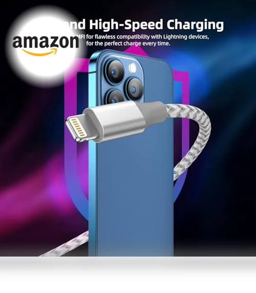3 Pack 10 ft Lightning Charging Cable - MFi Certified Fast Charging Nylon Braided Cord — Lightning, Bkayp