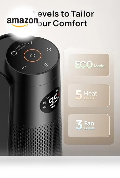 30" Electric Space Heater with Remote, 120° Oscillation, Adjustable Thermostat — Heater Spare Components, Dreo