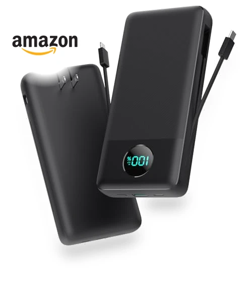 Portable Charger 33800mAh USB C Power Bank with Built-in Cables & AC Wall Plug — Charging Solutions