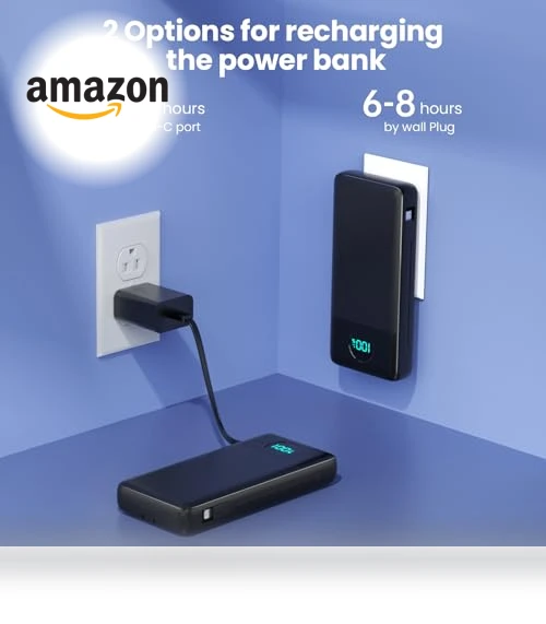Portable Charger 33800mAh USB C Power Bank with Built-in Cables & AC Wall Plug — Charging Solutions