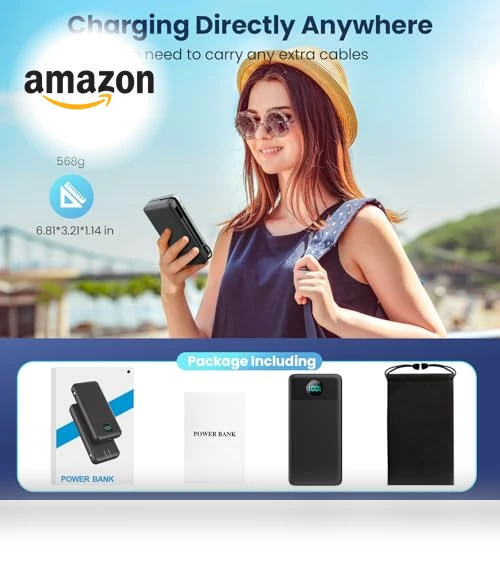 Portable Charger 33800mAh USB C Power Bank with Built-in Cables & AC Wall Plug — Charging Solutions