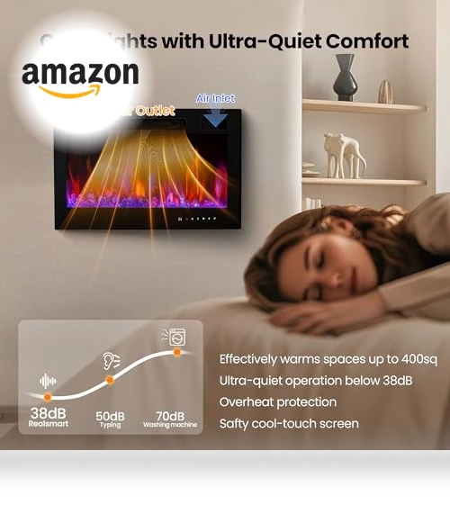 36" Electric Fireplace Insert with Remote Control, 12 Flame Colors, Slim Black Design — Electric Heating Solutions, RealSmart
