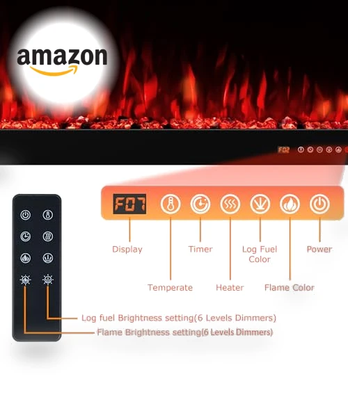 48" Smart Electric Fireplace Insert with Remote, Touch Screen & APP Control — Electric Heating Solutions, VINEMOUNT