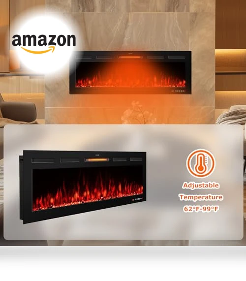 48" Smart Electric Fireplace Insert with Remote, Touch Screen & APP Control — Electric Heating Solutions, VINEMOUNT
