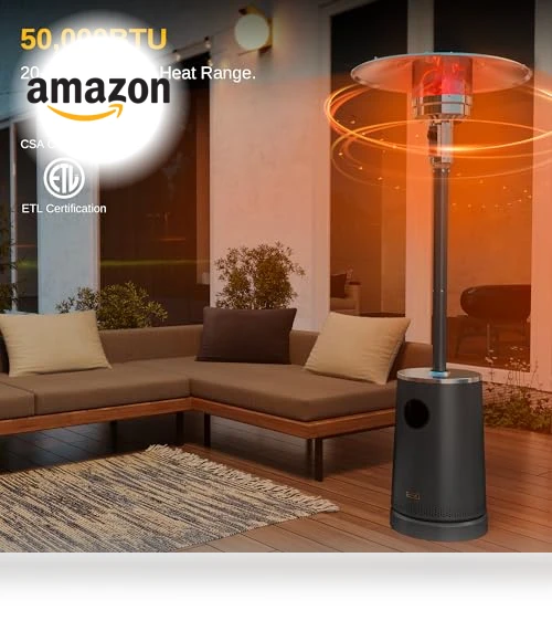 50,000 BTU Patio Heater with Sand Box, Table Design, Outdoor Heater for Home — Fire Glass, EAST OAK