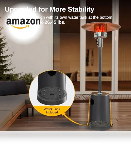 50,000 BTU Patio Heater with Sand Box, Table Design, Outdoor Heater for Home — Fire Glass, EAST OAK