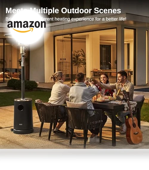 50,000 BTU Patio Heater with Sand Box, Table Design, Outdoor Heater for Home — Fire Glass, EAST OAK