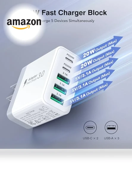 50W 5-Port USB C Wall Charger Fast Charging Block — Charging Solutions, BOVICAS