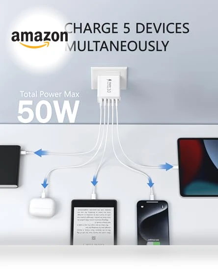 50W 5-Port USB C Wall Charger Brick with Fast Charging — Charging Solutions, Qwinjwin