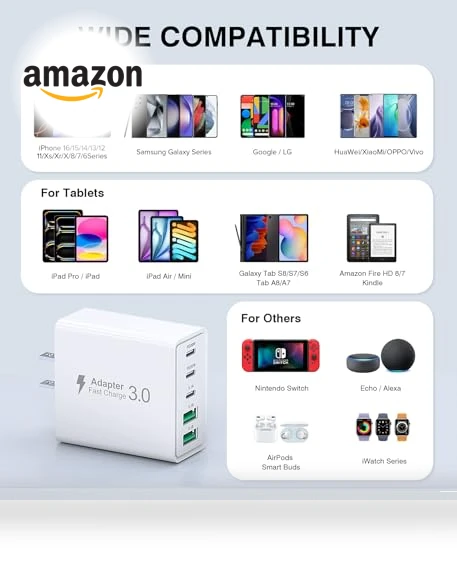 50W 5-Port USB C Wall Charger Brick with Fast Charging — Charging Solutions, Qwinjwin