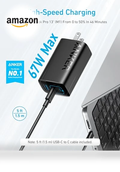 67W USB C Fast Charger with 3 Ports, Foldable Design — Charging Solutions, Anker