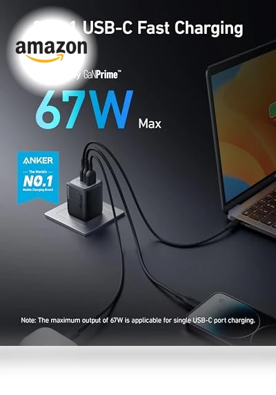 67W USB C GaN 3-Port Fast Wall Charger — Charging Solutions, Anker