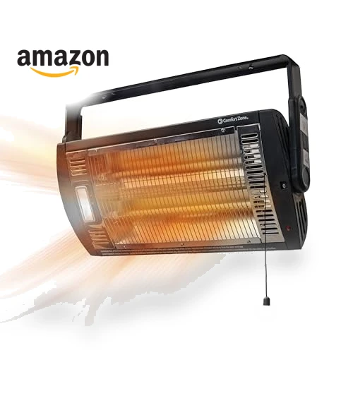 Ceiling Mounted Space Heater with Halogen Light, 1500W, Adjustable Tilt — Heater Spare Components, Comfort Zone