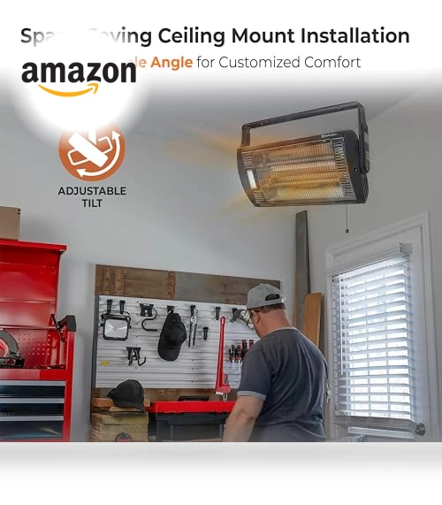 Ceiling Mounted Space Heater with Halogen Light, 1500W, Adjustable Tilt — Heater Spare Components, Comfort Zone