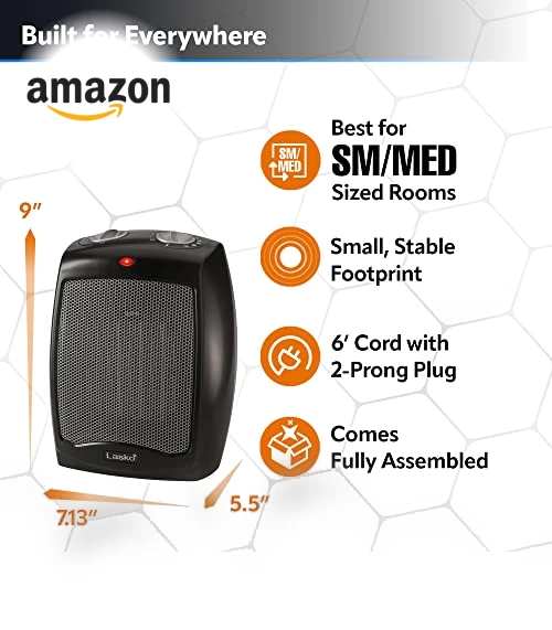 Ceramic Adjustable Thermostat Tabletop or Under-Desk Heater — Portable Heating Solutions, Lasko