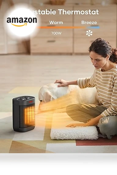 1000W PTC Ceramic Small Space Heater with Overheating & Tip-Over Protection — Portable Heating Solutions, Oprunsy