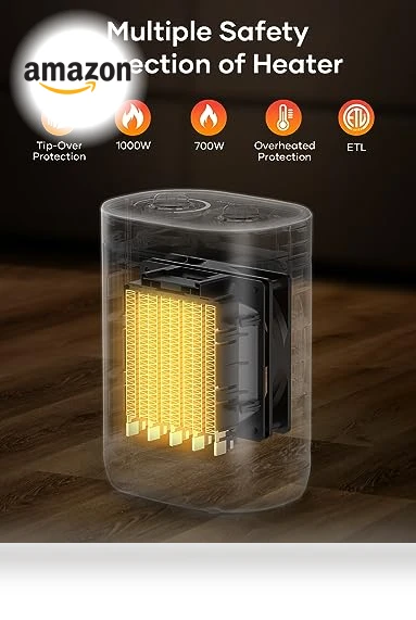 1000W PTC Ceramic Small Space Heater with Overheating & Tip-Over Protection — Portable Heating Solutions, Oprunsy