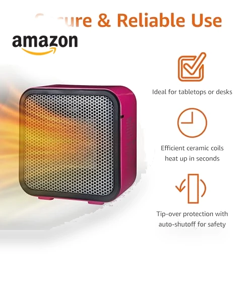 Ceramic Space Heater, Mini Heater for Office Desk, Portable Tent Heater for Camping (Indoor Use), 500 W — Portable Heating Solutions, Amazon Basics