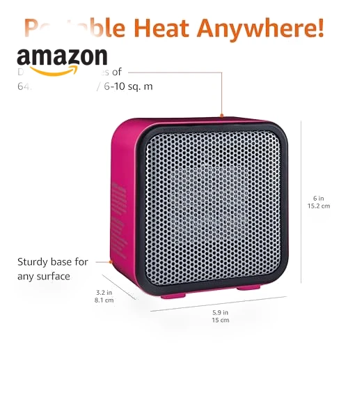 Ceramic Space Heater, Mini Heater for Office Desk, Portable Tent Heater for Camping (Indoor Use), 500 W — Portable Heating Solutions, Amazon Basics