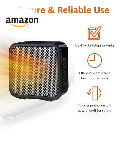 Ceramic Space Heater, Mini Heater for Office Desk, Portable Tent Heater for Camping — Portable Heating Solutions, Amazon Basics