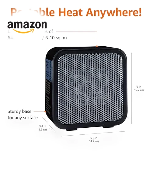 Ceramic Space Heater, Mini Heater for Office Desk, Portable Tent Heater for Camping — Portable Heating Solutions, Amazon Basics