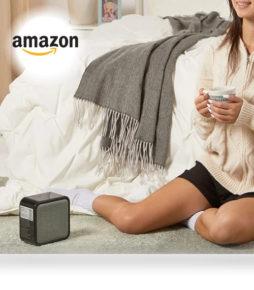 Ceramic Space Heater, Mini Heater for Office Desk, Portable Tent Heater for Camping — Portable Heating Solutions, Amazon Basics