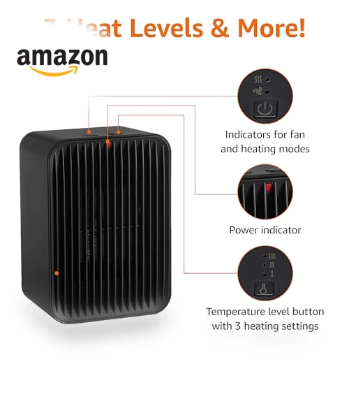 Ceramic Space Heater with 3 Heat Settings, Temperature Control — Portable Heating Solutions, Amazon Basics