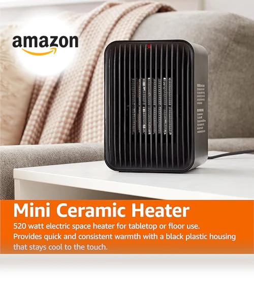 Ceramic Space Heater with 3 Heat Settings, Temperature Control — Portable Heating Solutions, Amazon Basics