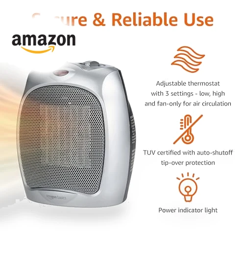 Ceramic Space Heater, Portable Heater for Indoor Use — Portable Heating Solutions, Amazon Basics
