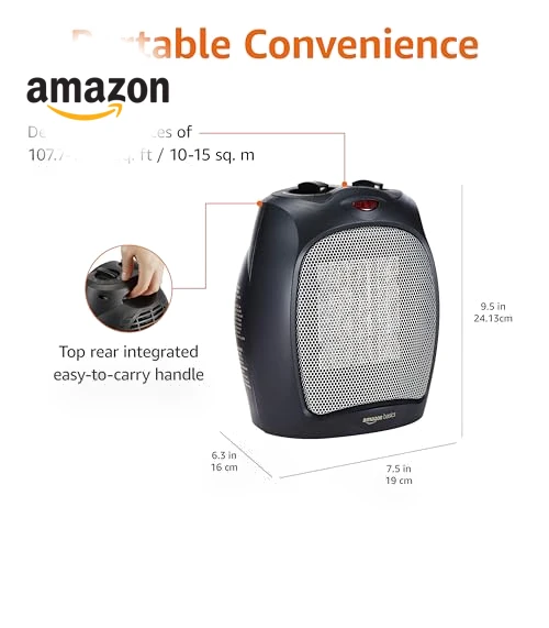 Ceramic Space Heater, Portable Heater for Indoor Use, 1500W, Black — Portable Heating Solutions, Amazon Basics