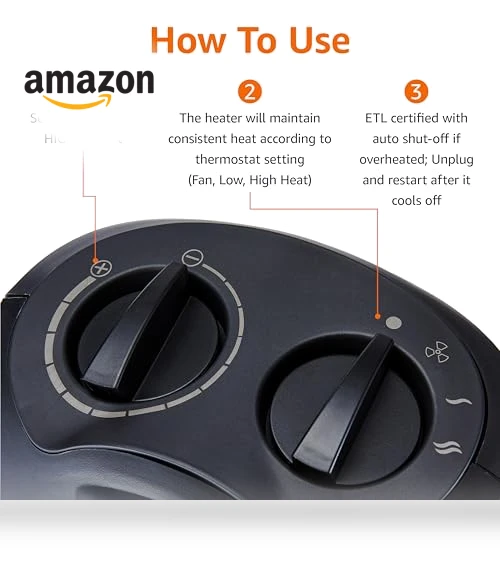 Ceramic Space Heater, Portable Heater for Indoor Use, 1500W, Black — Portable Heating Solutions, Amazon Basics