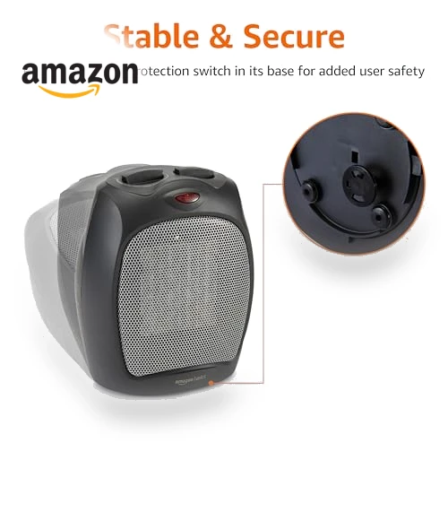 Ceramic Space Heater, Portable Heater for Indoor Use, 1500W, Black — Portable Heating Solutions, Amazon Basics