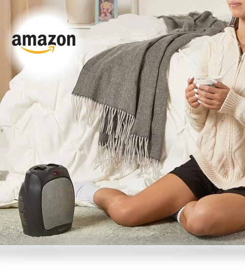 Ceramic Space Heater, Portable Heater for Indoor Use, 1500W, Black — Portable Heating Solutions, Amazon Basics
