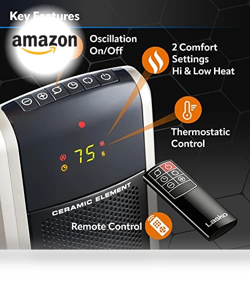 Digital Ceramic Tower Heater for Large Rooms with Remote Control — Home Climate Control, Lasko