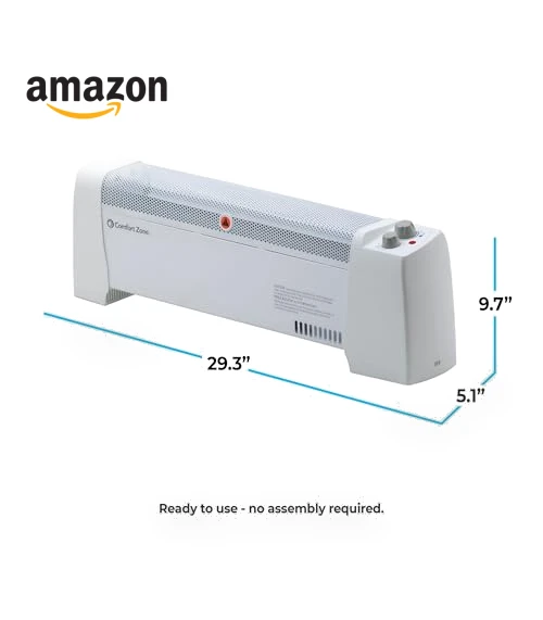 Electric Baseboard Space Heater with Adjustable Thermostat — Heater Spare Components, Comfort Zone
