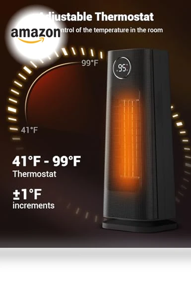 1500W Fast Electric Ceramic Space Heater with Thermostat — Home Climate Control, Wind Talk