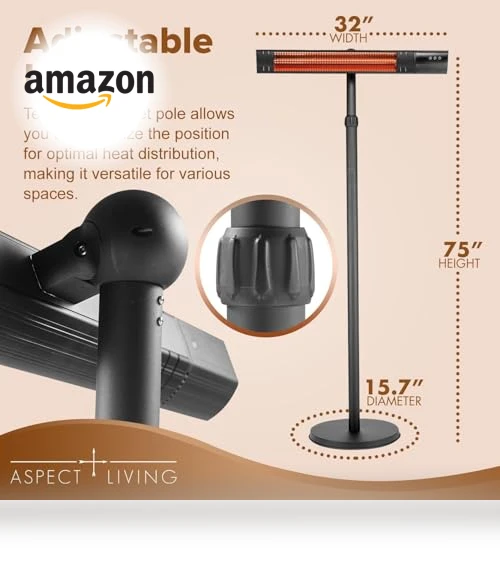 Electric Outdoor/Indoor Infrared Heater, 1500W 3 Settings, Remote Control — Portable Heating Solutions, Aspect Living