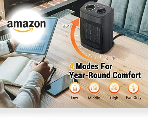 1500W Electric Space Heater with Thermostat, PTC Fast Heating Ceramic Room Heater — Heater Spare Components, Aikoper