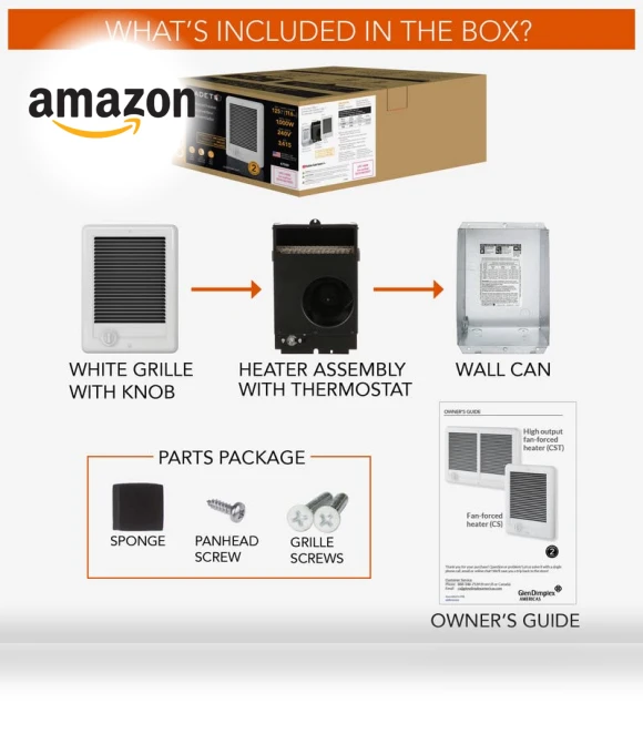Electric Wall Heater with Thermostat, 5120 BTU, 1500 Watt — Portable Heating Solutions, Cadet Heating HI