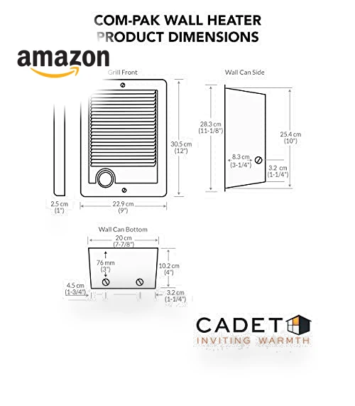 Electric Wall Heater with Thermostat, 5120 BTU, 1500 Watt — Portable Heating Solutions, Cadet Heating HI