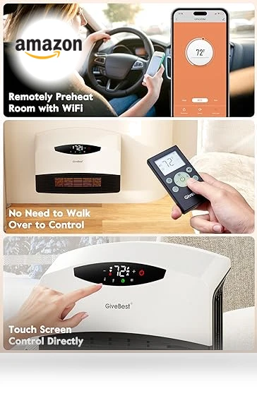Electric Wall Heater with WiFi and Remote Control, 1500W Fast Heating — Portable Heating Solutions, GiveBest