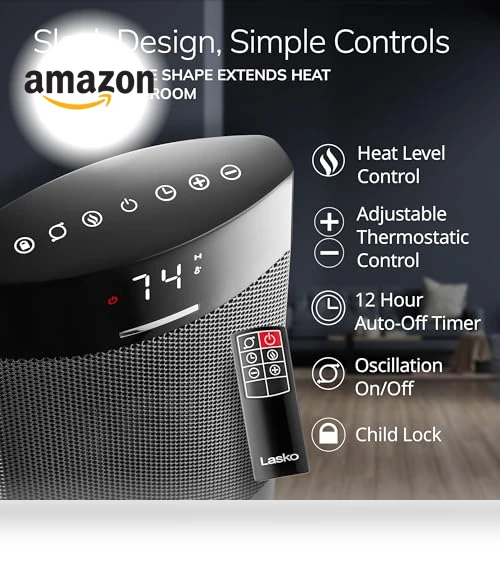 Ceramic Tower Heater with Remote, Digital Display, and Timer — Portable Heating Solutions, Lasko