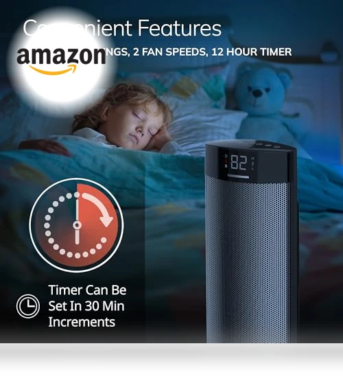 Ceramic Tower Heater with Remote, Digital Display, and Timer — Portable Heating Solutions, Lasko
