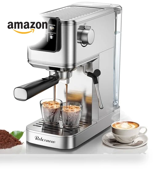 20 Bar Espresso Machine with Milk Frother & LCD Panel — Coffee & Espresso Combos, RELEXNOW