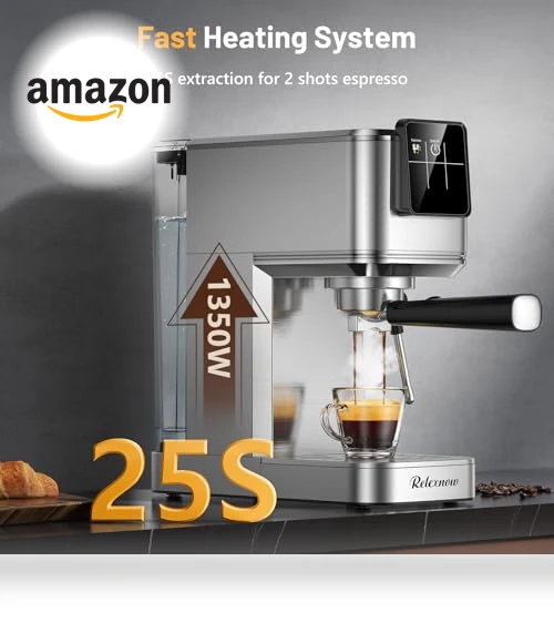 20 Bar Espresso Machine with Milk Frother & LCD Panel — Coffee & Espresso Combos, RELEXNOW
