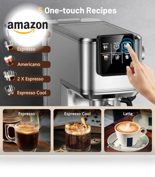 20 Bar Espresso Machine with Milk Frother & LCD Panel — Coffee & Espresso Combos, RELEXNOW