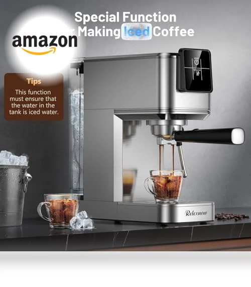 20 Bar Espresso Machine with Milk Frother & LCD Panel — Coffee & Espresso Combos, RELEXNOW