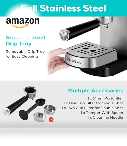 20 Bar Espresso Machine with Milk Frother, Compact Coffee Maker for Home — Coffee & Espresso Combos, CASABREWS